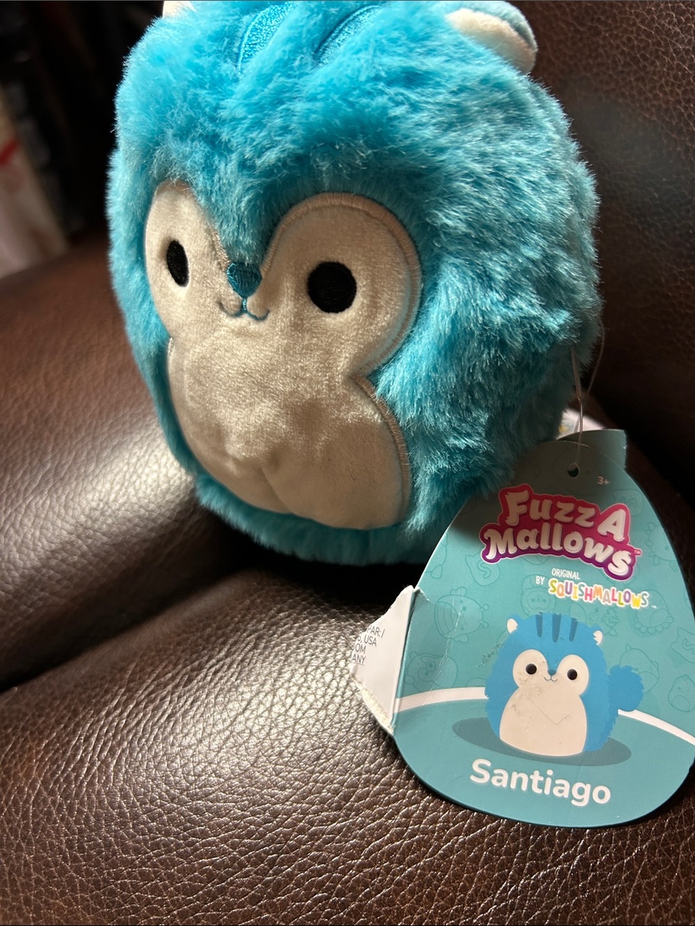 Squishmallows Fuzz A Mallows Plush Squirrel Santiago - Bright Blue and Cream NWT